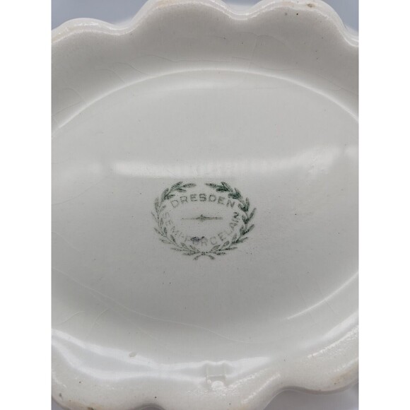 Vintage Dresden Semi Porcelain Two Handle Serving Bowl Rosesand Gold Trimmed - Picture 9 of 12